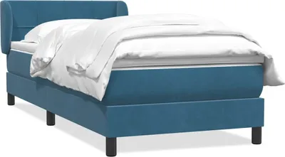 Zdjęcie produktu dla Łóżko kontynentalne z materacem, niebieskie, aksamit, 80x210 cm