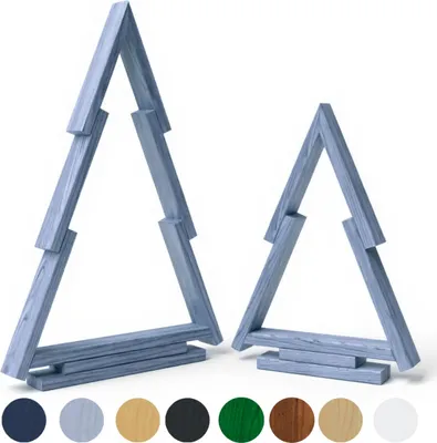 Immagine prodotto di be4nature Set Albero di Natale in legno 2 pezzi, 38 e 55 cm, pino, argento, decorazione natalizia scandinava