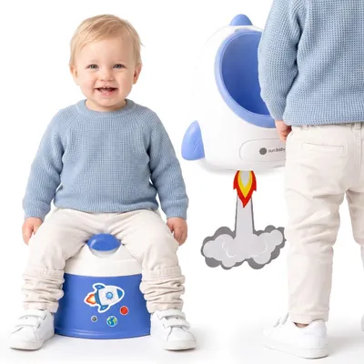 Productafbeelding van Potje voor kinderen, trainingspotje, toilet trainer, kindertoilet, WC, urinoir, 2-in-1 set, baby, raketstickers, blauw, Sun Baby