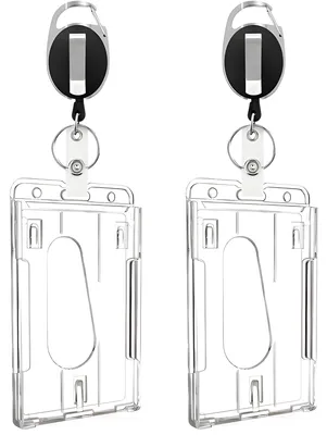 Productafbeelding van Badgehouder met Trekkoord - 2 Stuks met Clip - Uittrekbare Sleutelhanger - Pashouder met Koord