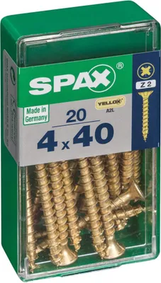 Produktbild von SPAX Universalschraube, 4 x 40 mm, 20 Stück, Vollgewinde, Senkkopf, Kreuzschlitz Z2, 4CUT, YELLOX - 4081020400401