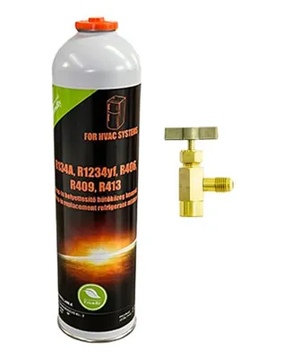 Image de R12 Kit de recharge de gaz réfrigérant 370 g (≙ 1100 g R12) Bombe + valve pour climatisation automobile et installations frigorifiques industrielles