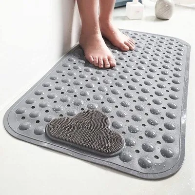 Produktbild von Famanu Duschmatte 80 x 50 cm - Komfortable Massage, Maschinenwaschbar, Saugnäpfe - Grau