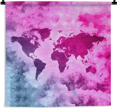 Produktbild von MuchoWow® Wandteppich Wandbehang Weltkarte - Rosa - Abstrakt 150x150 cm Tapisserie Dekoration Wandtuch - Wohnaccessoires - Modernes