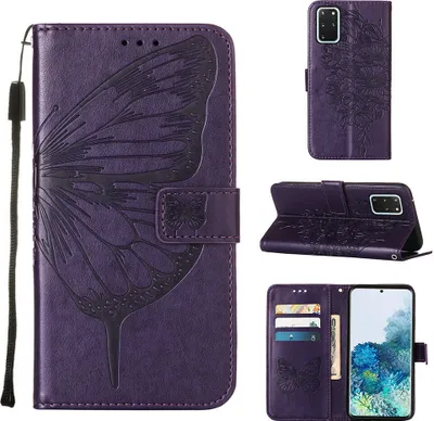 Produktbild von Galaxy S20+ Plus Hülle, Schmetterling Prägung Flip Leder Kartenfächer Schutzhülle Ledertasche mit Ständer für Samsung Galaxy S20 Plus 5G Lila
