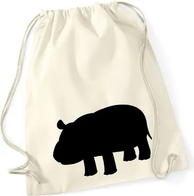 Produktbild von Huuraa Turnbeutel Nilpferd Silhouette 12 Liter Natural Baumwolle Rucksack Geschenkidee