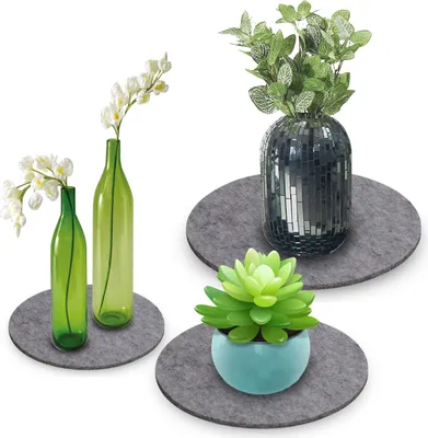 Produktbild von wortek Filzuntersetzer rund für Vasen Blumen Glas - 6er Set - 15cm / 20 cm / 25cm – Untersetzer Gläser Grau Topfuntersetzer Glasuntersetzer Tischuntersetzer Untersetzer Blumentopf Untersetzer Filz