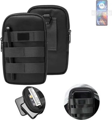 Produktbild von K-S-Trade Holster Gürtel Tasche kompatibel mit Motorola Moto E32 Handy Tasche Schutz Hülle dunkel-grau viele Fächer, 1x