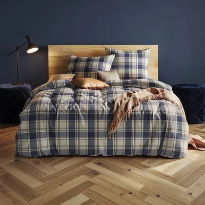 Produktbild von Fleuresse gewebte Edelflanell Bettwäsche Lech Marlow 155x220 cm + 80x80 cm blau