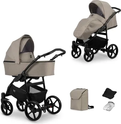 Produktbild von Kinderwagen MATA Sportwagen Babywagen Babyschale Komplettset Kinder Wagen Set 2 in 1 (mocca, Rahmenfarbe: Schwarz)