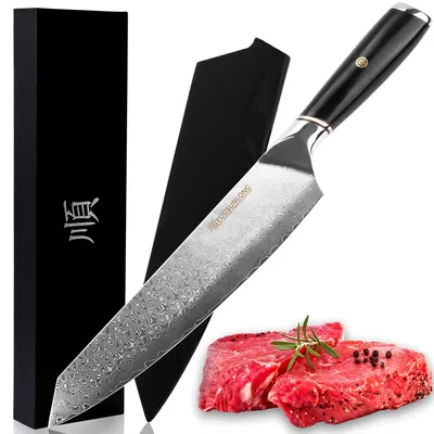 Damast-Kochmesser 254 mm Gyuto, japanischer Stahl, Holzgriff