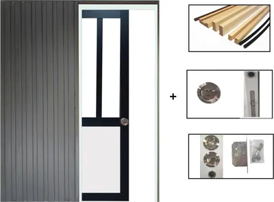 Image de Porte Coulissante Atelier noir et panneau blanc  Vitree H204 x L83 + Systeme de galandage et kit de finition inclus (serrure)