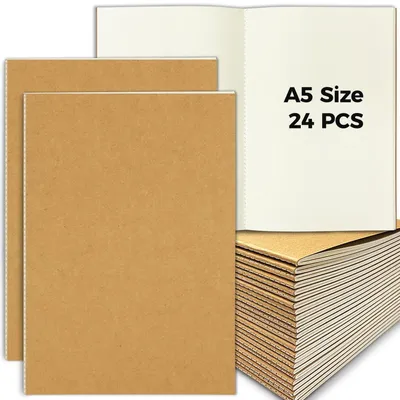 Produktbild von Notizbuch A5 Blanko, 24 Stück, 60 Seiten, Kraftpapier, Skizzenheft, Braun