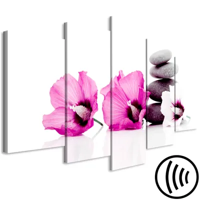 Produktbild von Akustikbild Spa 200x100 cm Bilder Akustikschaum Hochleistungsschallabsorber Schallschutz Leinwand 5 tlg Wandbild Raumakustik Schalldämmung Zen Steine b-C-0480-b-n
