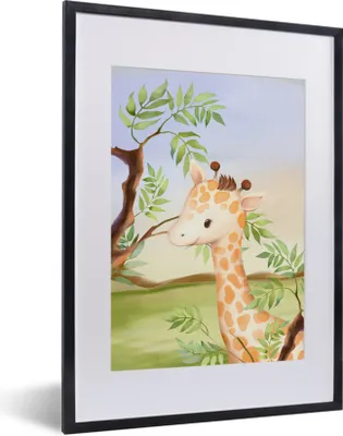 Produktbild von MuchoWow® Gerahmtes Poster Dschungel - Giraffe - Tiere 30x40 cm - Poster mit Schwarzem Bilderrahmen Wandposter Rahmen Foto Bilder - Wandposter Schlafzimmer