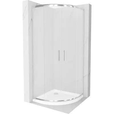 Image de Mexen Rio paroi de douche semi-circulaire 90 x 90 cm, motif Rhinestone, chromé + receveur de douche Flat, blanc - 863-090-090-01-30-4110