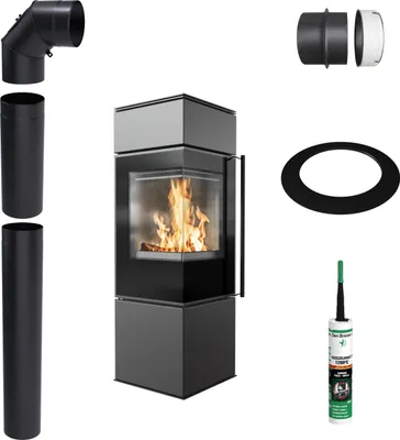 Immagine prodotto di Cucina a libera installazione KRATKI REN S sinistra 7kW Ø150 nero set di montaggio