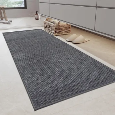Image de Tapis de bain 70 x 120 cm, en chenille, antidérapant, gris, pour salle de bain