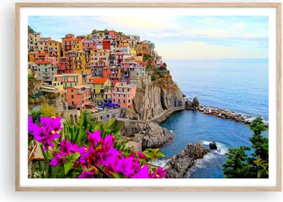 Produktbild von Gerahmtes Poster - Rahmen in heller Eiche - Italien küste felsen landschaft - 100x70 cm - Wand Bild - Wanddeko - Wandbilder - Wandposter - Bilderrahmen - Bilder - Kunstdruck - P2NAA100x70-2684