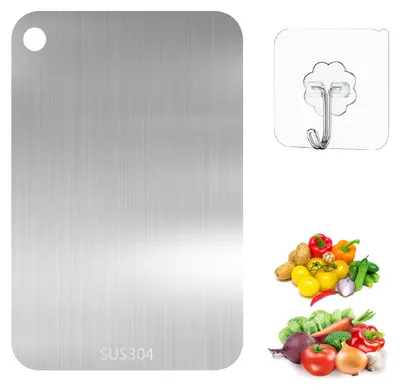 Produktbild von Schneidebrett aus Titan, 30 x 20 cm, Edelstahl-Schneidebrett, Titan, Schneidebretter, Hackbrett, Titan-Schneidebrett für Fleisch, Edelstahl-Titan-Schneidebrett mit Haken