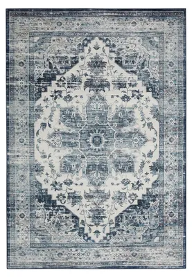 Immagine prodotto di Tappeto vintage - Tappeto per soggiorno - Morbido, 100% poliestere - Lavabile in lavatrice - Motivo geometrico - Rettangolare, 120 x 170 cm - Blu
