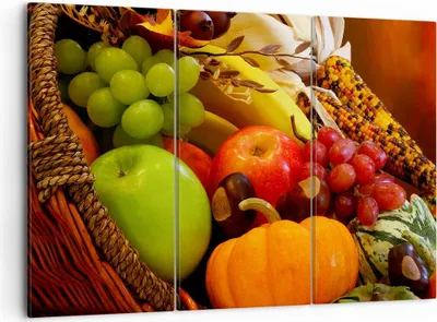 Produktbild von Bild auf Leinwand - Leinwandbild - Weidenkorb Obst Gemüse - 105x70cm - Wand Bild - Wanddeko - Leinwanddruck - Bilder - Kunstdruck - Wanddekoration - Leinwand bilder - Wandkunst - CE105x70-0406