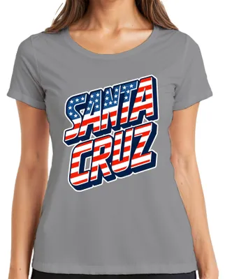 Produktbild von Santa Cruz USA Flagge Kalifornien Skater Surfer Retro Amerika Cali Damen T-Shirt, Grau, 3XL