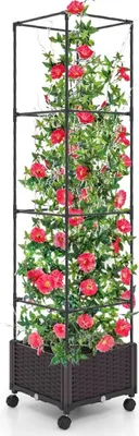 Image de Treillis avec bac à fleurs sur roulettes Obélisque de jardin réglable en hauteur 40 x 40 x 170 cm