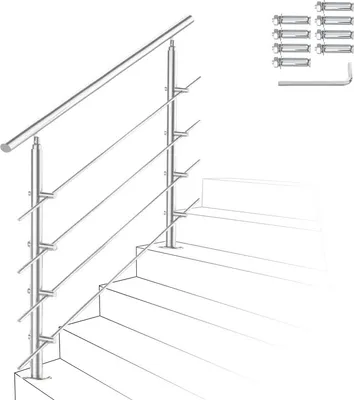 Produktbild von Jiubiaz Geländer Treppengeländer Ø 42mm Edelstahl Handlauf für Innen und Außen geeignet 150cm mit 4 Querstreben