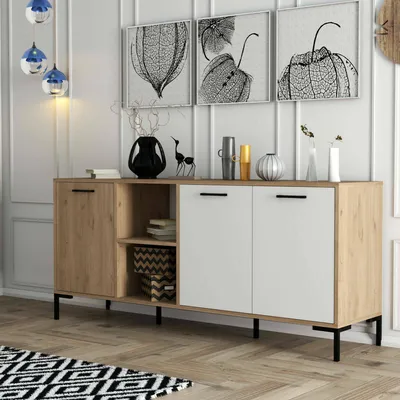 Image de Hato - Buffet, 180x45x80h cm Chêne Marron, 2 Étagères