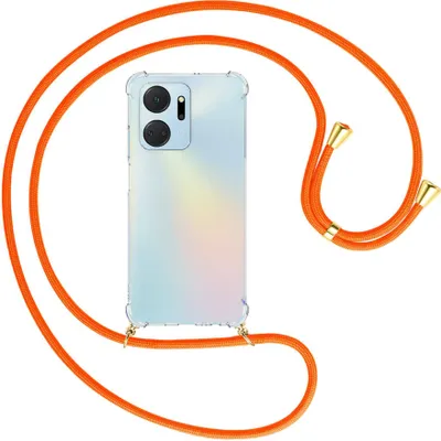 Produktbild von Handykette Backcover-Schutzhülle mit Band (Metall goldfarben) für Honor X7a (6.75'') - neonorange