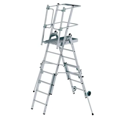 Produktbild von Günzburger Steigtechnik Plattformleiter FlexxStep 5 Sprossen mit Teleskopaufsatz 3 Sprossen - 052536