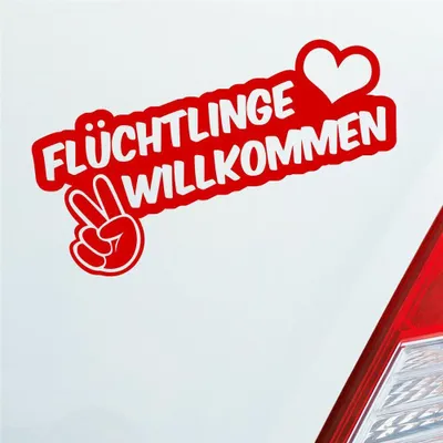 Produktbild von Auto Aufkleber Refugees Welcome Flüchtlinge Willkommen 20x9 cm Rot Sticker Heckscheibenaufkleber
