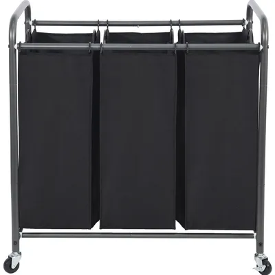Productafbeelding van Wasmand met 3 compartimenten, 3 vakken, wielen, 80 liter, voor het opbergen van wasgoed