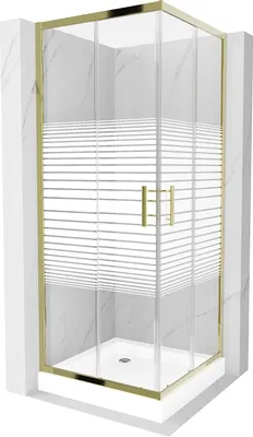 Produktbild von Mexen Rio quadratische Duschkabine 70 x 70 cm, Gestreift, Gold + Duschwanne Rio, Weiß - 860-070-070-50-20-4510