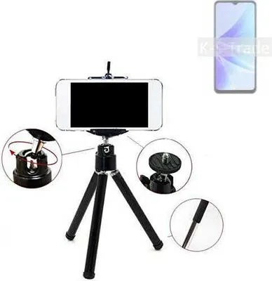 Produktbild von K-S-Trade Smartphone Stativ Dreibein kompatibel mit Oppo A57s  Tripod aus Aluminium Klemmstativ Stativ Adapter für Mobiltelefone schwarz 1x
