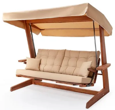 Produktbild von Casa Padrino Luxus Hollywood Schaukel Beige / Braun - Wetterfeste Garten Schaukel mit Sonnendach - Garten Möbel - Terrassen Möbel - Luxus Möbel - Luxus Garten Einrichtung