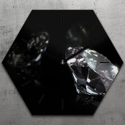 Produktbild von Uhr hexagonal 40 cm Glas Geräuschlos schwarze Zeiger - Diamanten Edelsteine