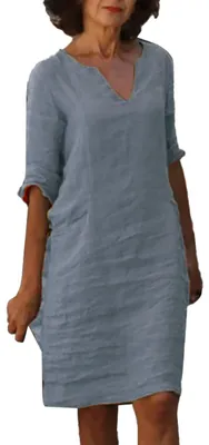 Imagen del producto de Vestido con cuello en V y mangas cortas - Corte tipo A, casual - Gris