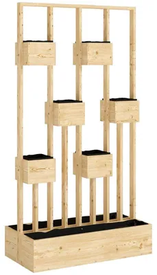 Image de Jardinière surélevée avec treillis et paniers à plantes en bois naturel – Jardinière verticale pour balcon et jardin – Résistante au gel, aspect naturel, 90 x 45 x 170 cm