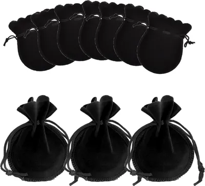 Image de Pochettes en velours avec cordon de serrage - lot de 50 - Idéal pour bijoux, bijoux, bonbons, cadeaux - Noir