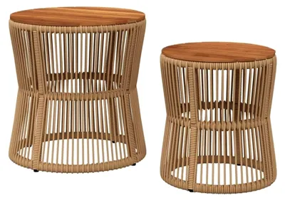 Produktbild von Garten Beistelltisch 2er Set, Tisch mit Holzplatte, Gartentisch mit Stahlgestell, Terrassentisch für den Außenbereich