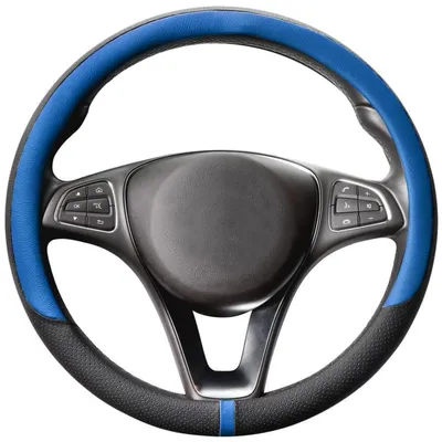 Productafbeelding van Stuurhoes auto, universeel, microvezel, lederlook, zwart, blauw, rond, 37-38 cm, antislip, ademend