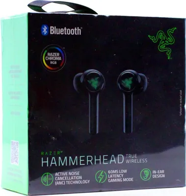 Produktbild von RAZER Hammerhead True Wireless (2nd Gen) - Kabellose Earbuds (In-Ear Ohrhörer, Chroma RGB Beleuchtung, aktive Rauschunterdrückung ANC, ultra-niedrige Latenzen, Lade-Etui) Schwarz