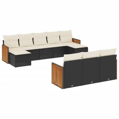 Produktbild von vidaXL 10-tlg. Garten-Sofagarnitur mit Kissen Schwarz Poly Rattan