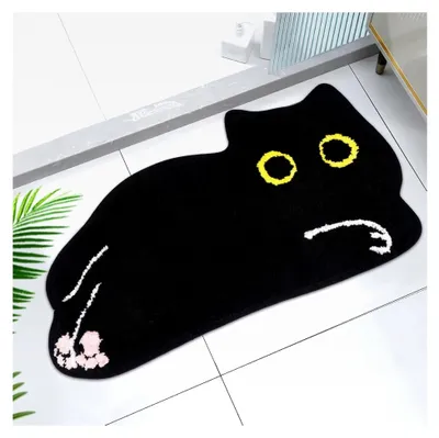 Produktbild von Badezimmerteppich - Badematte mit schwarzer Katze, rutschfest und waschbar, 40 x 70 cm
