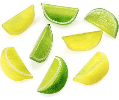Obrázok produktu pre Umelé plátky citrónu a limetky, 8 kusov, zelená a žltá farba, plast, dekorácia