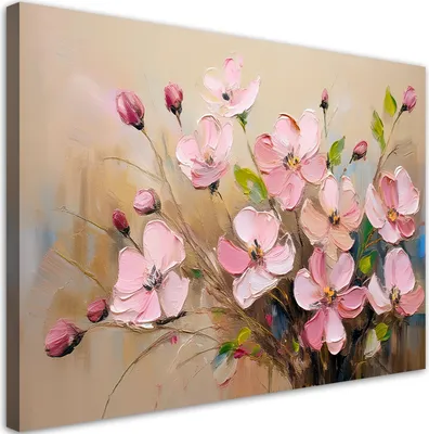 Produktbild von Leinwandbild Puderrosa Blumen Pflanzen Gemalte 60x40 Feeby Rosa bild für die wand bereit zum aufhängen