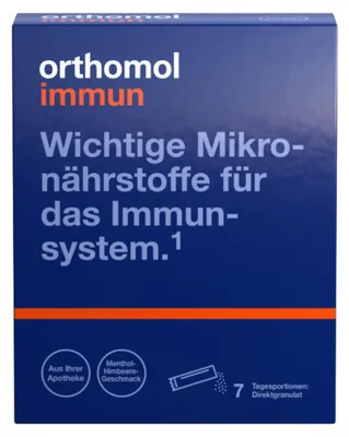 Produktbild von Orthomol Immun - Mikronährstoffe zur Unterstützung des Immunsystems - mit Vitamin C, Vitamin D und Zink - Menthol-Himbeere, 7 St. Tagesportionen