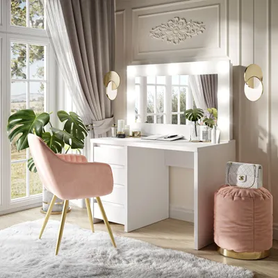 Obrázok produktu pre Toaletný stolík GLAMOUR so zrkadlom biely matný